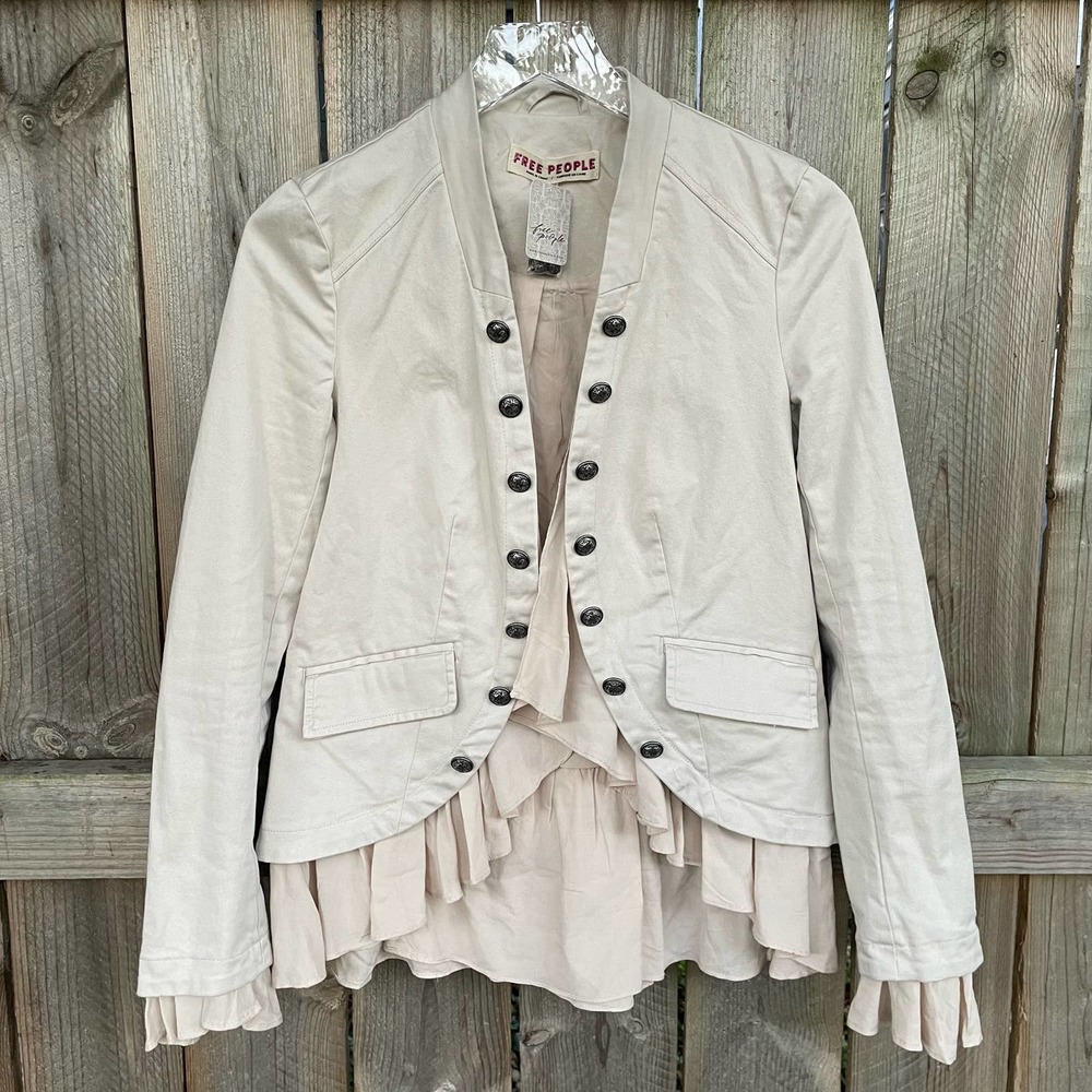 Free People Jacket Ruffles Romance Military XS Cream